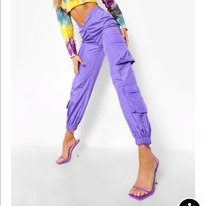 These are purple cargo pants from boohoo